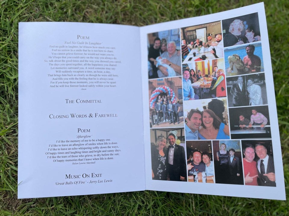 The order of service included heart-wrenching pictures of George with family and friends