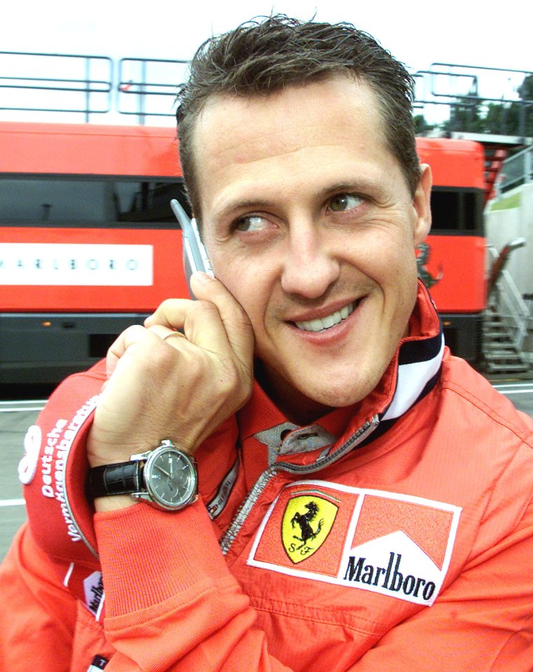 Schumacher makes a call at the Belgian formula One Grand Prix in Spa Francorchamps in August 2001