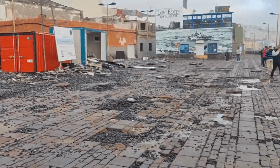 Damage along a seafront following the storm