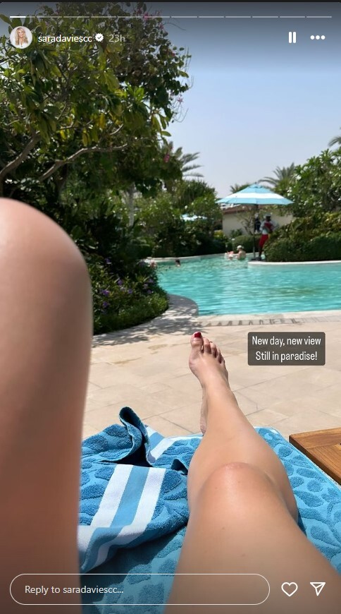 The TV star shared snaps of the pair lounging around the pool