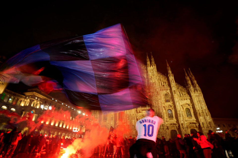 The Inter Milan fans celebrated long in to the night at Piazza Duomo square