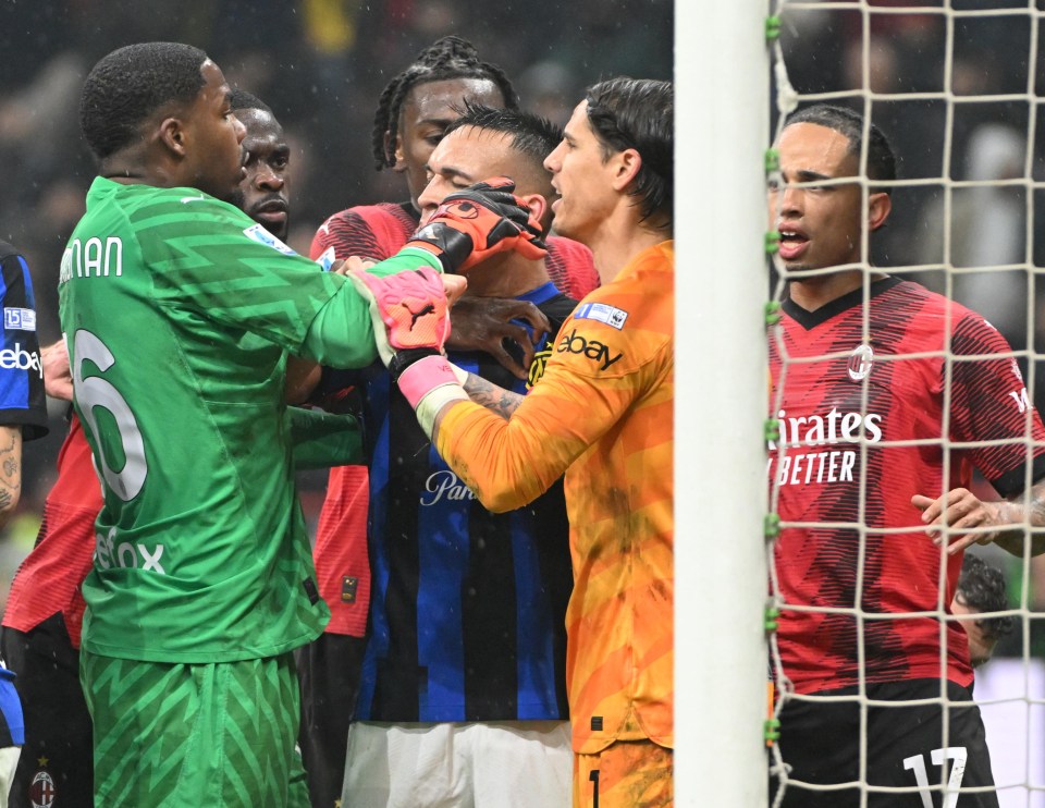 Tempers flared towards the end of the Milan derby