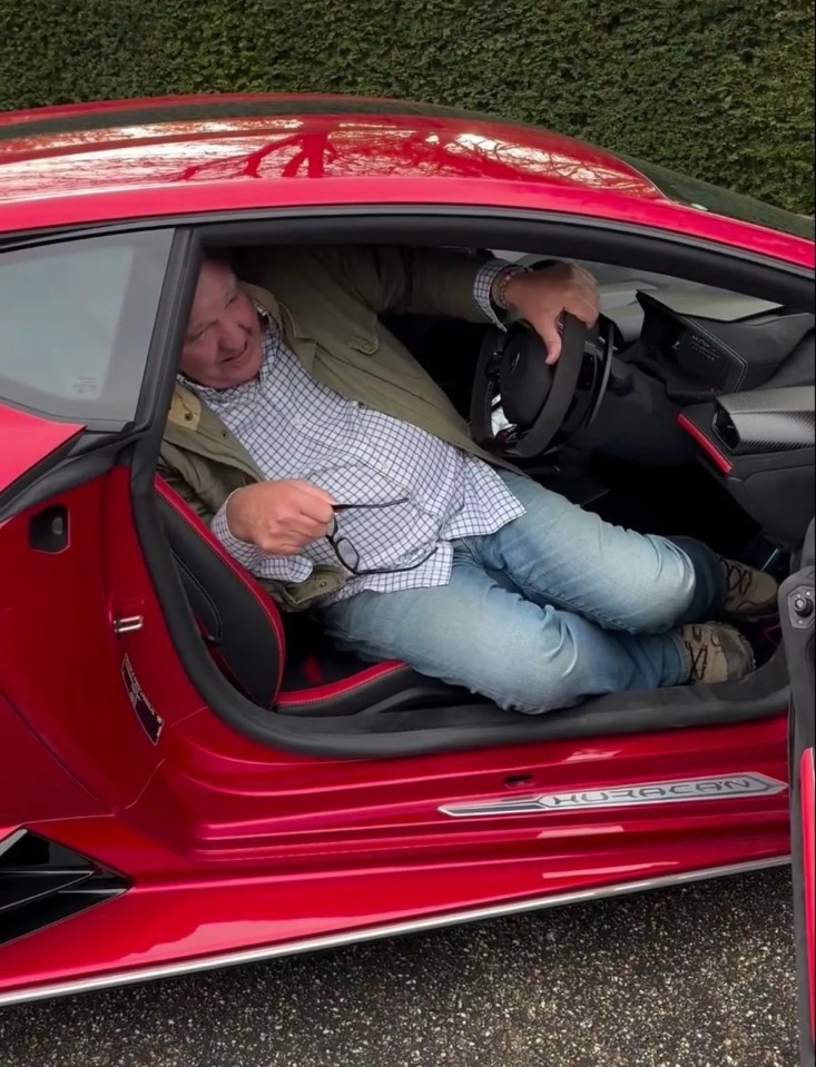 Jeremy Clarkson was filmed trying to squeeze into a Lamborghini