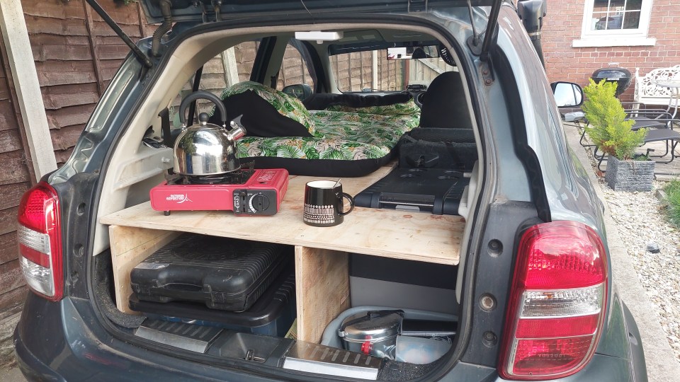 The car now has a bed and cooking facilities which Joshua can use