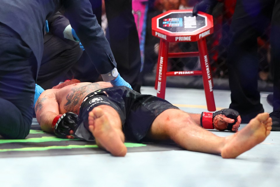 Gaethje lay completely unconscious after the stunning KO