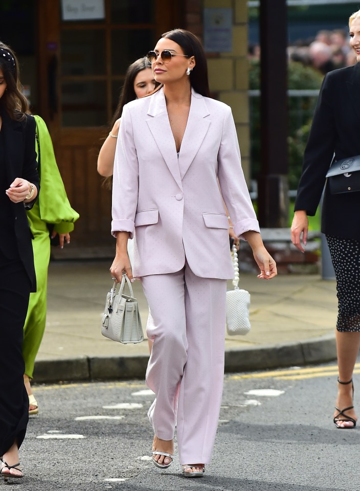 Towie's Jessica Wright turned heads in a lilac trouser suit on Ladies Day