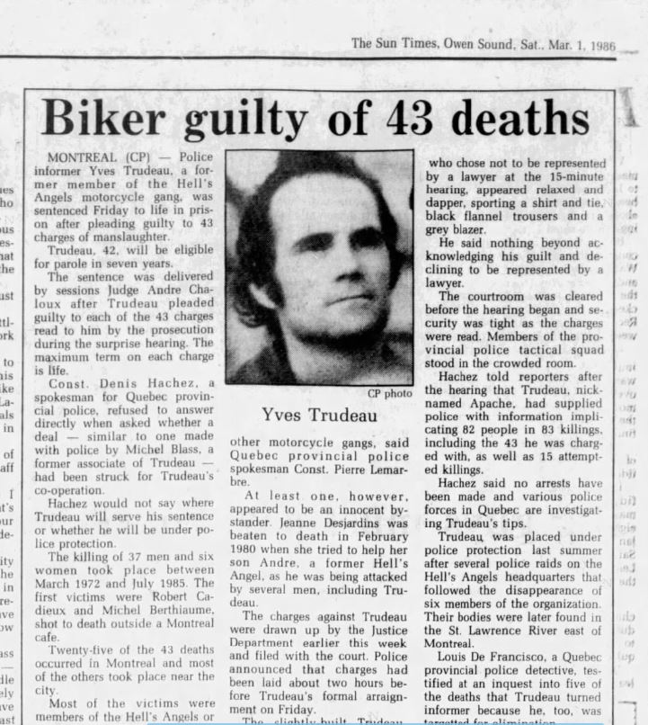 Yves Trudeau was a Hells Angels hitman