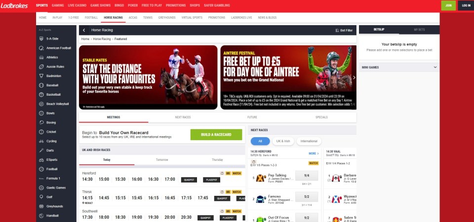 Ladbrokes horse racing betting lobby