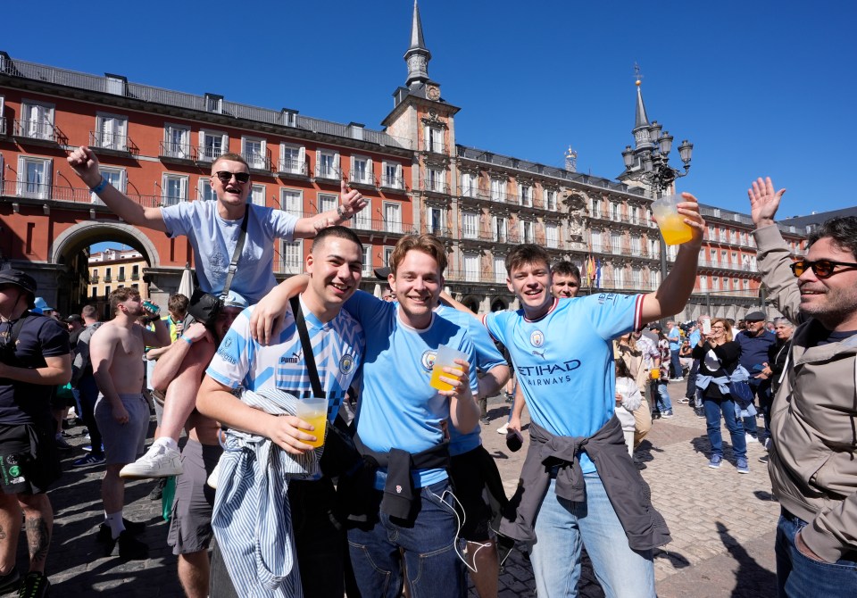 Manchester City fans have already arrived in Plaza Mayor in Madrid