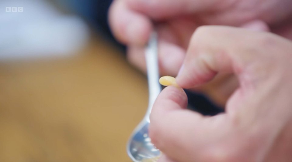 He pulled out lumps of flour with his spoon