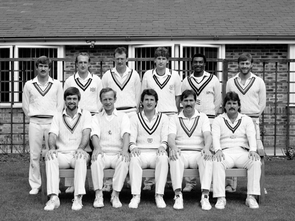 The Marylebone Cricket Club team in 1985. Left to right: Bruce French, Bill Athey, Arnie Sidebottom, David Thomas, Neil Williams and Graeme Fowler, Peter Willey, Derek Underwood, Mark Nicholas, Graham Gooch and Allan Lamb