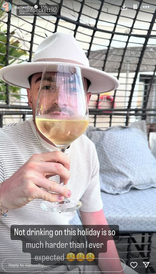 She shared this snap of her fiance Jake enjoying a vino