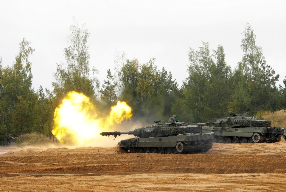 Leopard 2 tank fires during Nato military drills in Latvia