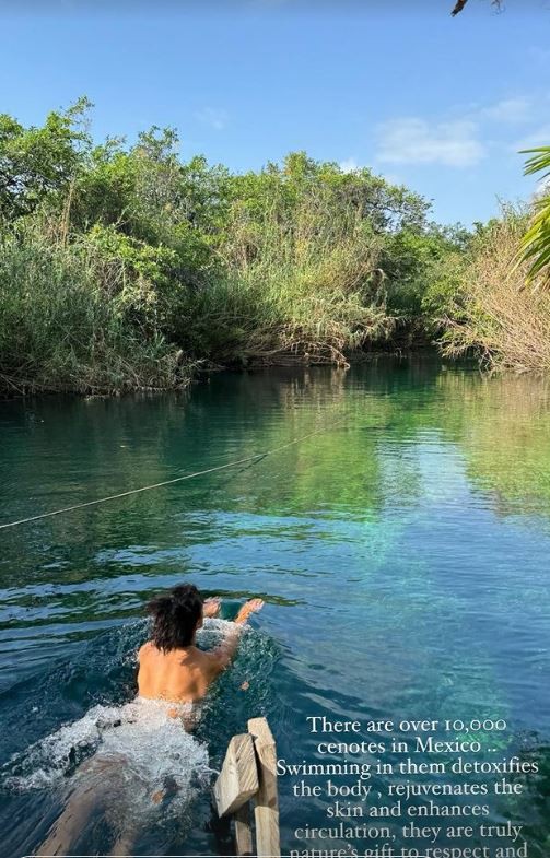 The Tv presenter was seen taking a dip in a river