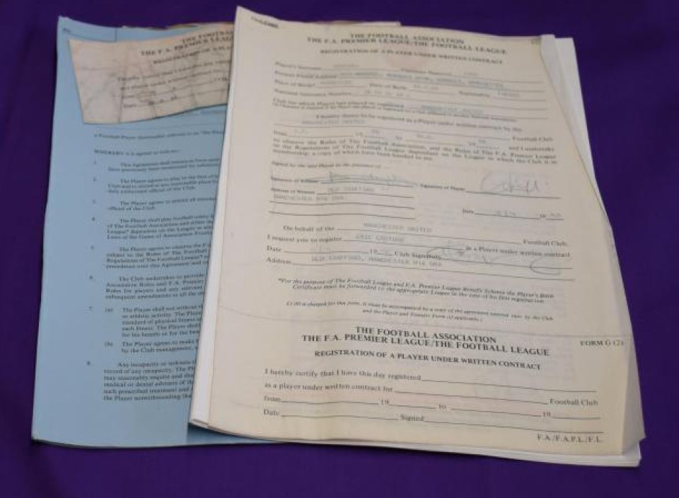 The original Eric Cantona paperwork will also be available to bidders