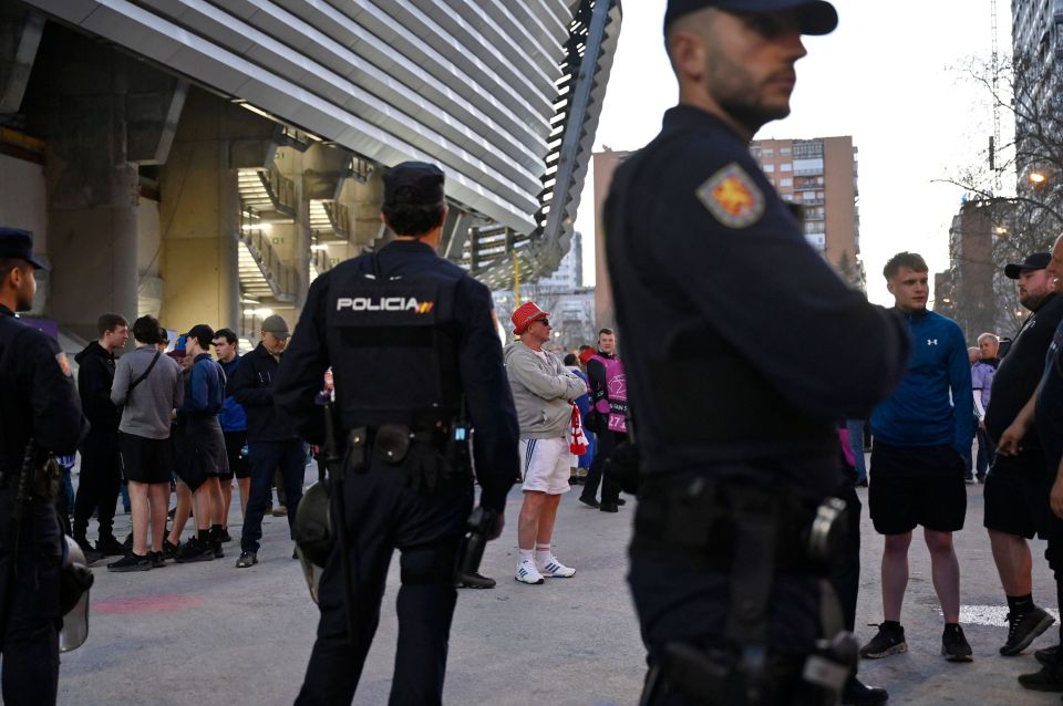 Spanish police outside the Santiago Bernabeu