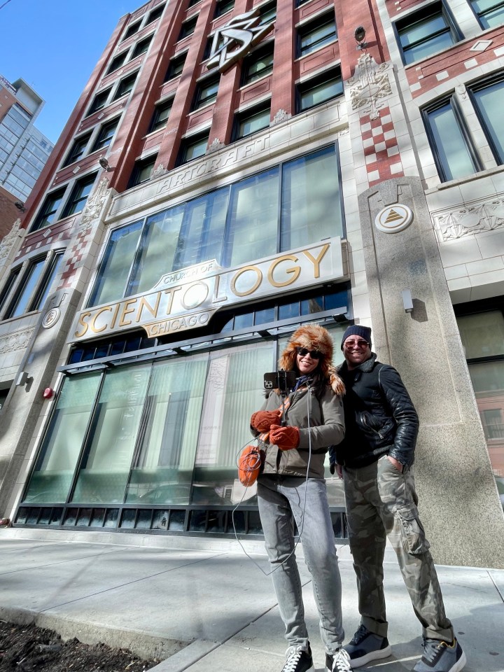 Natalie and her partner of 10 years, Tony, protesting Scientology in Chicago last month