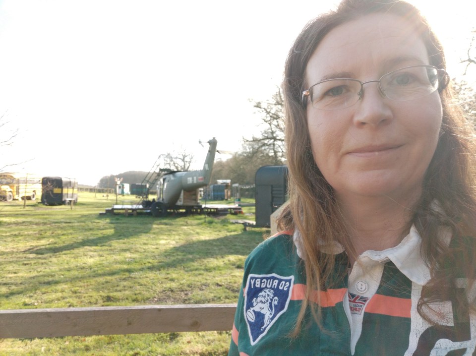 Catherine at Johnny Vegas's new glampsite - where guests can sleep in an old helicopter