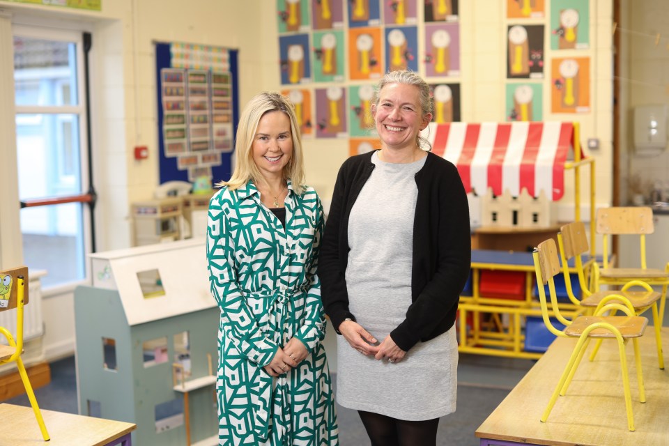 St Patrick's headteacher Rachel Harper, left, with parent Caroline McGarry