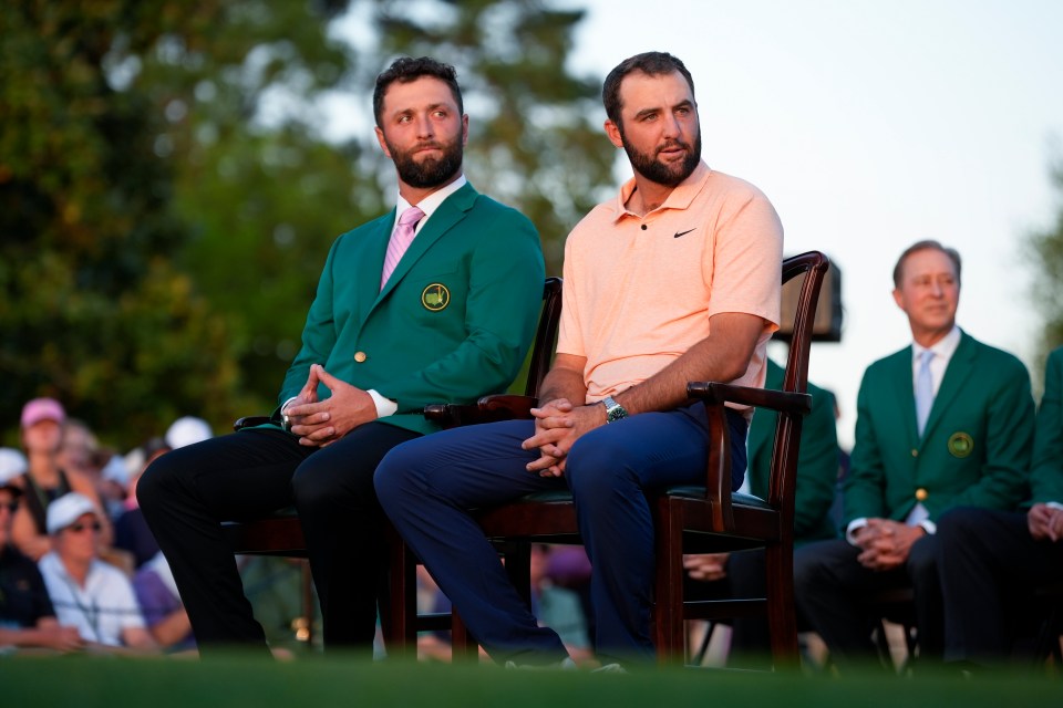 Rahm sits with Scheffler at the Green Jacket ceremony