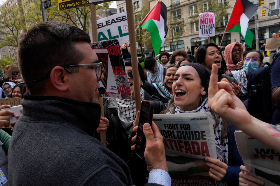 Protesters gather outside Columbia University to demand a ceasefire