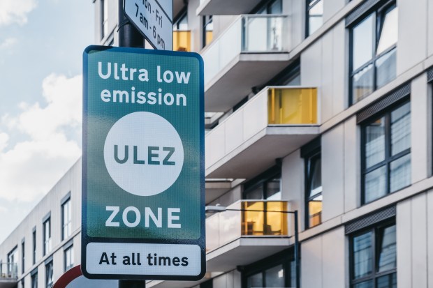 Ultra Low Emission Zone (ULEZ) sign in London.