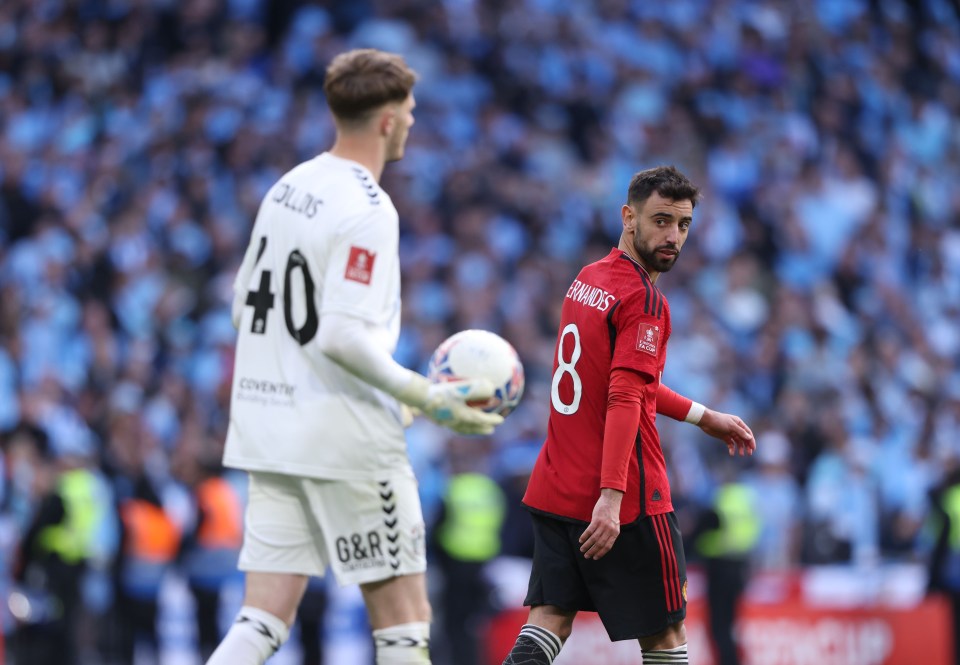 Bruno Fernandes stared Bradley Collins down after scoring past him