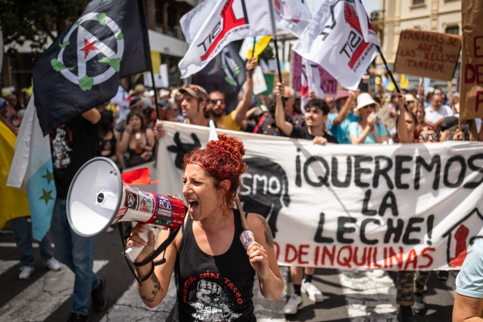 Thousands of people marched through Tenerife and other Canary Islands today