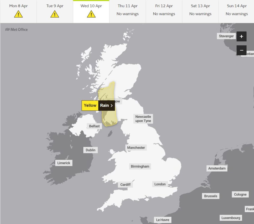 Parts of western Scotland are expected to be hit on Wednesday