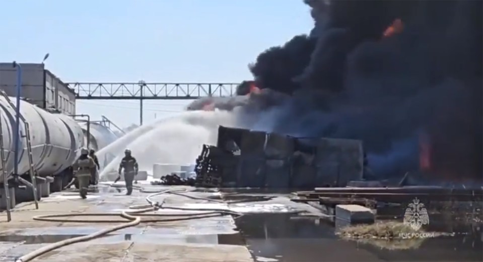 The train engulfed in flames near the world famous Trans-Siberian railway line