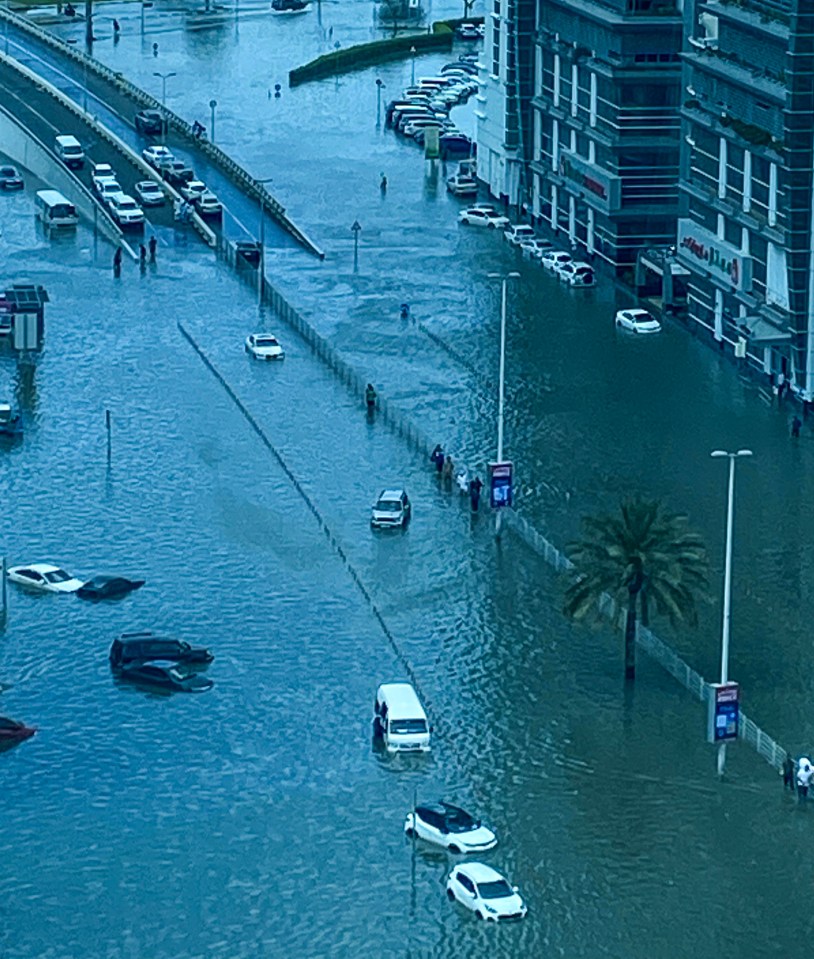 A view of submerged cars after heavy rainfall in Sharjah, United Arab Emirates