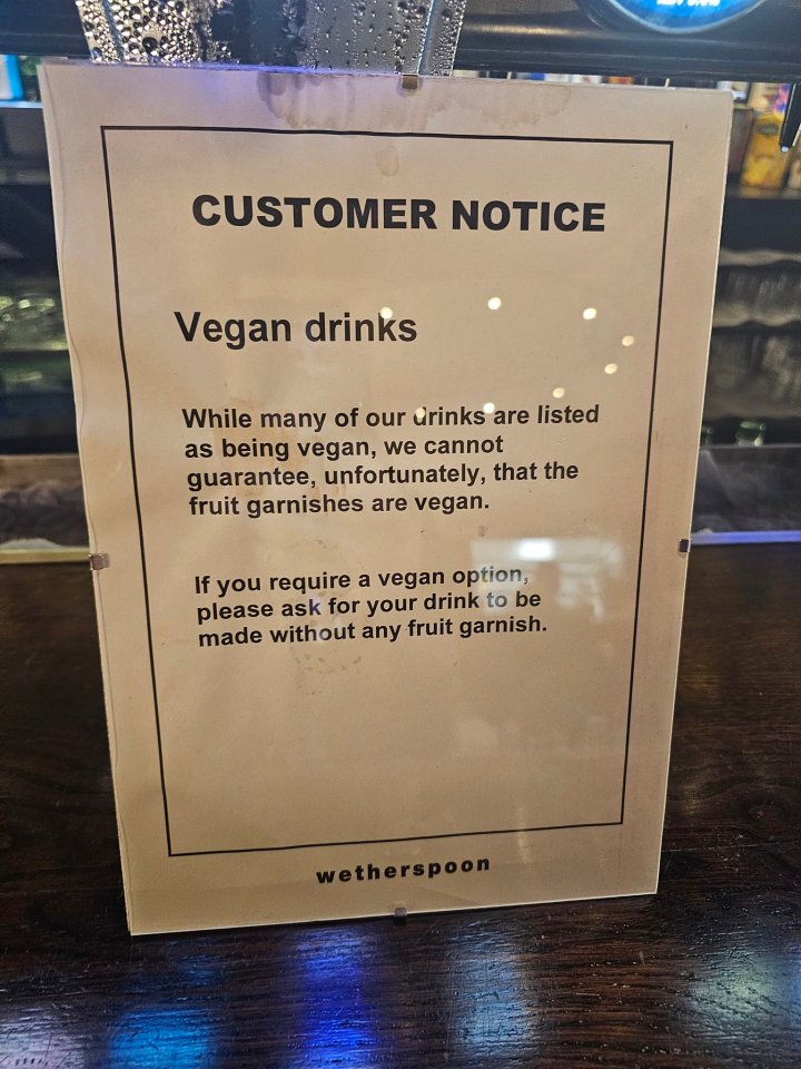 The warning posted in a Wetherspoons pub