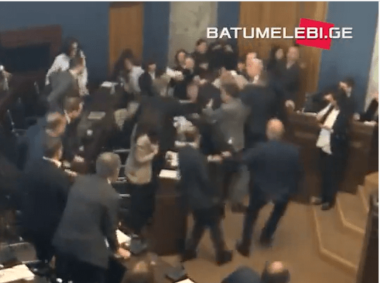 A closer-up image of the mass brawl