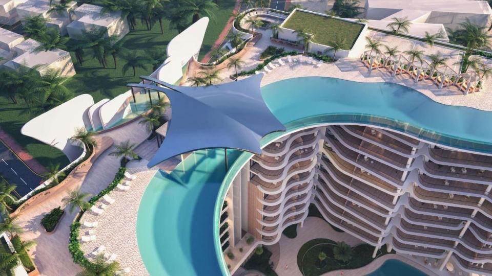 The rooftop seawater pool will be surrounded by real sand