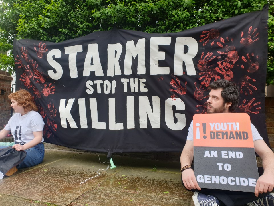 Photo issued by Youth Demand of their protest outside the London home of Labour leader Sir Keir Starmer