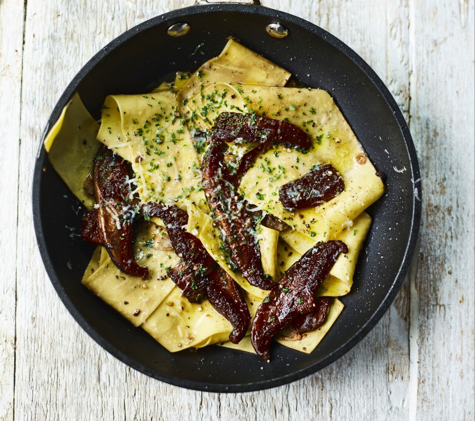 Miguel's Garlic Portobello Pappardelle is simple and elegant