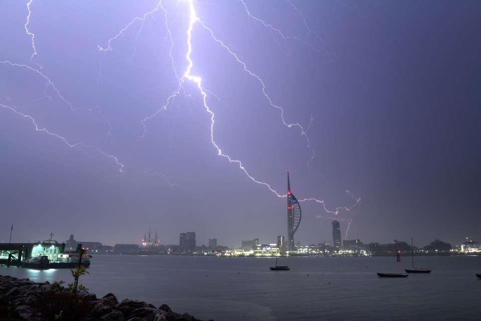 A lightning storm passed over Portsmouth in the early hours of Thursday morning