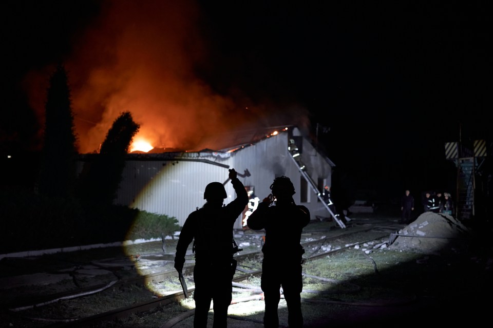 Fire sparked by a drone on Thursday evening in Kharkiv