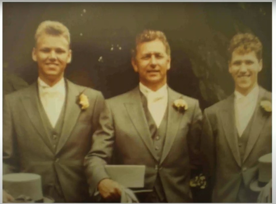 John Peach with his sons Jason and Leigh at Mr Peach’s wedding in 1987. Leigh and Jason, who were both pupils at Lord Mayor Treloar College, were diagnosed with HIV and Hepatitis B after treatments given at the school