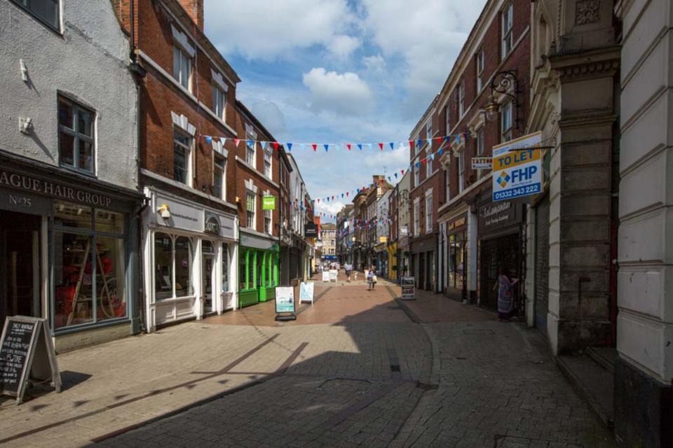 Sadler Gate in the Cultural Quarter of Derby City Centre taken on a sunny summer afternoon