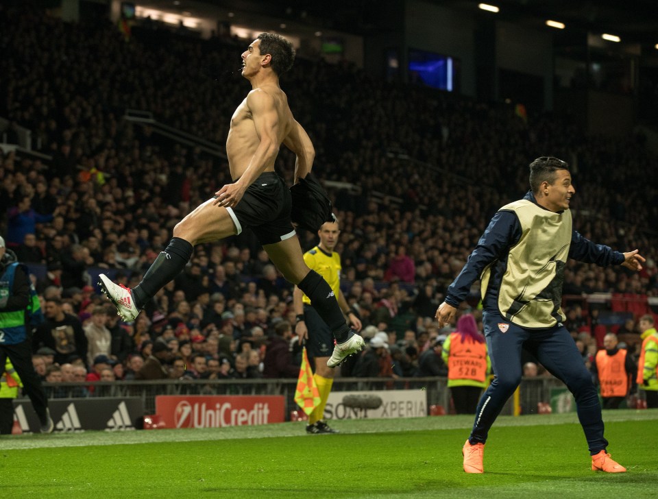 The Frenchman celebrates at Old Trafford