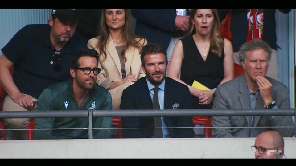 Will pictured with Ryan Reynolds and David Beckham at Wembley in May 2022, watching Wrexham lose to Bromley in the FA Trophy Final