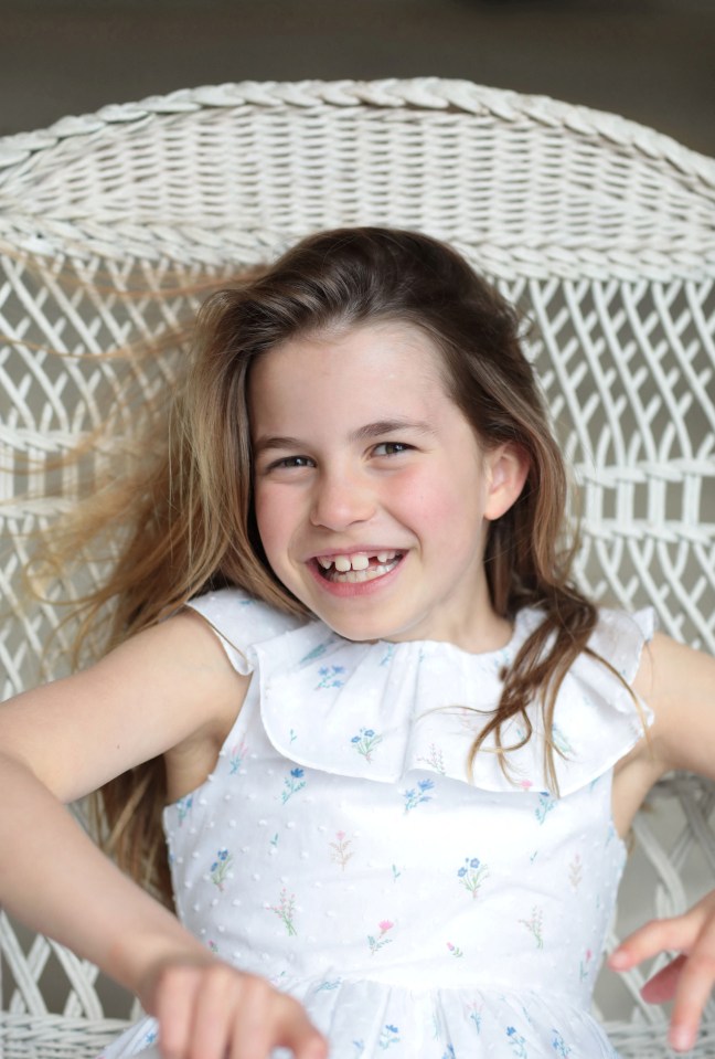 Last year, for her eighth birthday, Charlotte was pictured sitting on a white wicker chair