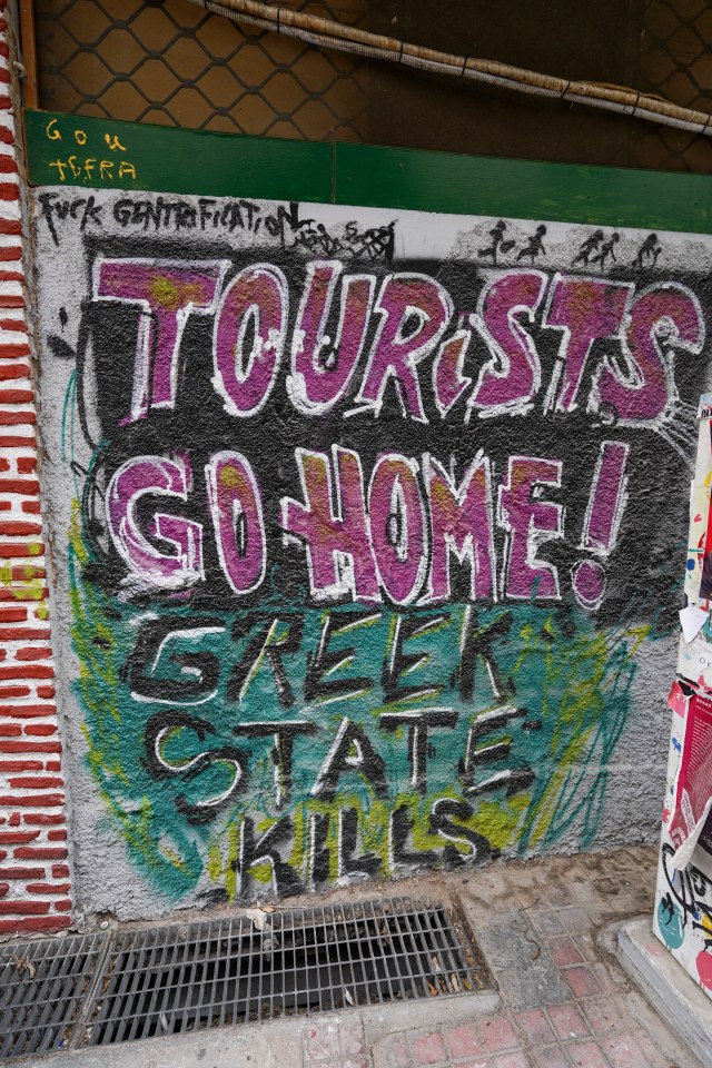 Bitter anti-tourist graffiti has appeared in Athens