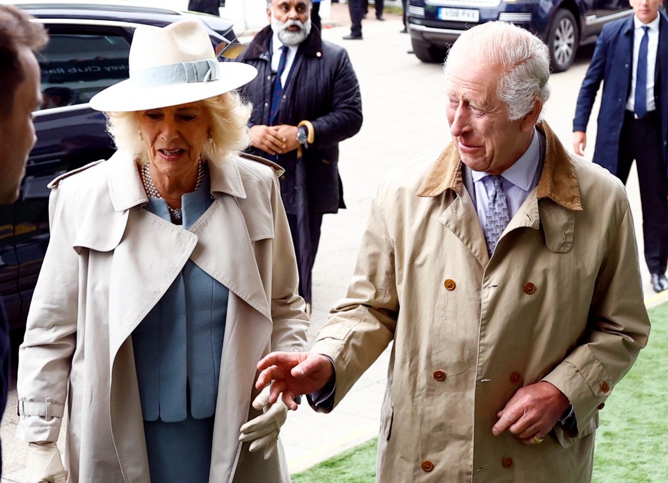 The royals chatted to crowds as they braved the grey skies