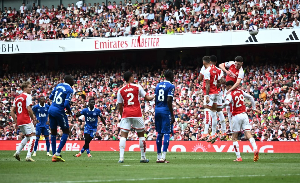 Idrissa Gueye's free-kick went in off Declan Rice