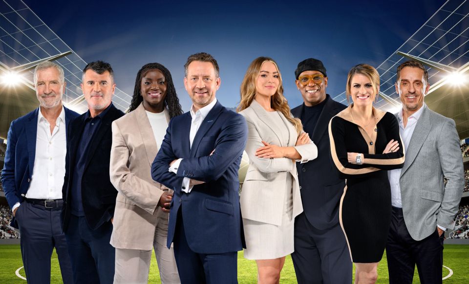 ITV have announced a stellar line-up for their Euro 2024 coverage, which includes (from left to right) Graeme Souness, Roy Keane, Eni Aluko, Mark Pougatch, Laura Woods, Ian Wright, Karen Carney and Gary Neville