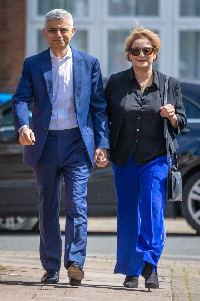 London Mayor Sadiq Khan will serve a third term, pictured with wife Saadiya