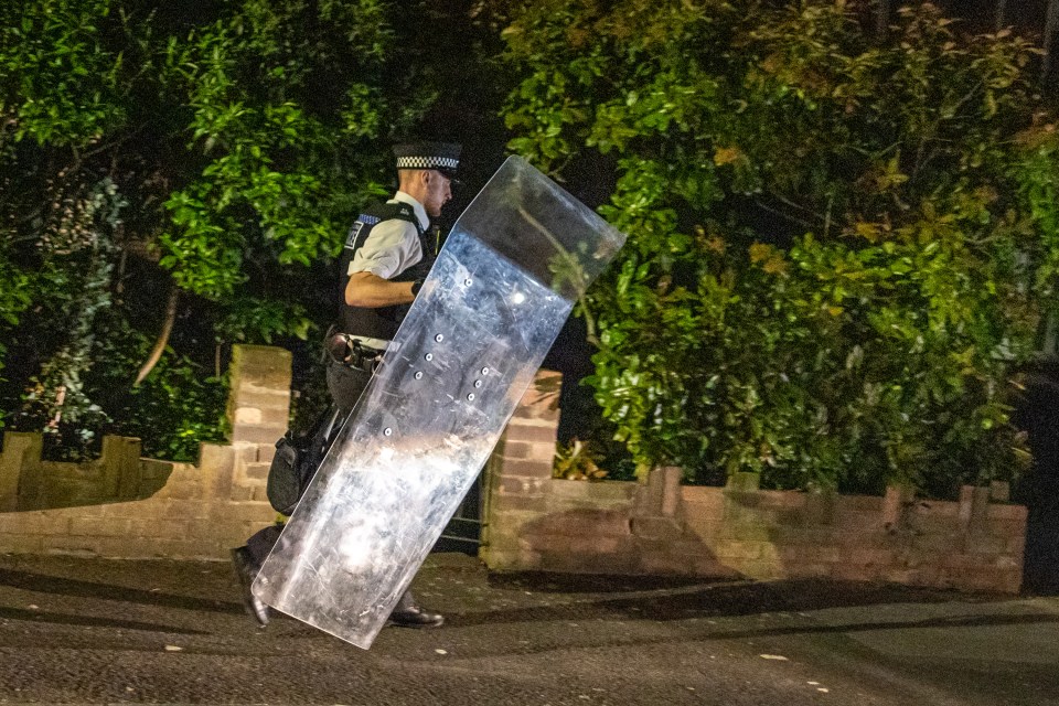 Police guarding the cordon last night