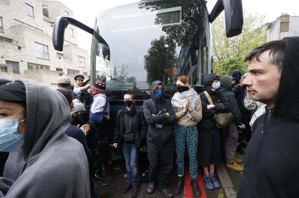 The coach is due to take migrants to the Bibby Stockholm